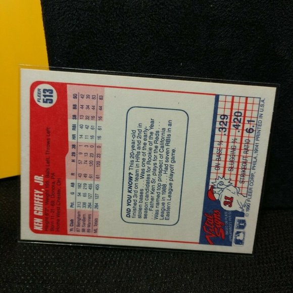 1990 Fleer Ken Griffey Jr #513 2nd Year Seattle Mariners Hall of Fame - Picture 6 of 9